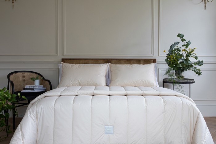 Floks organic wool all-season duvet, from £195, and organic wool pillow, from £60
