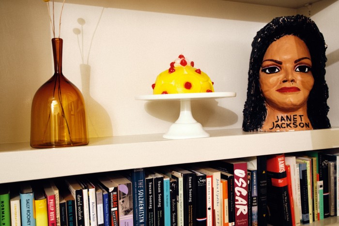 A food-shaped candle and a bust of Janet Jackson by the artist William Scott