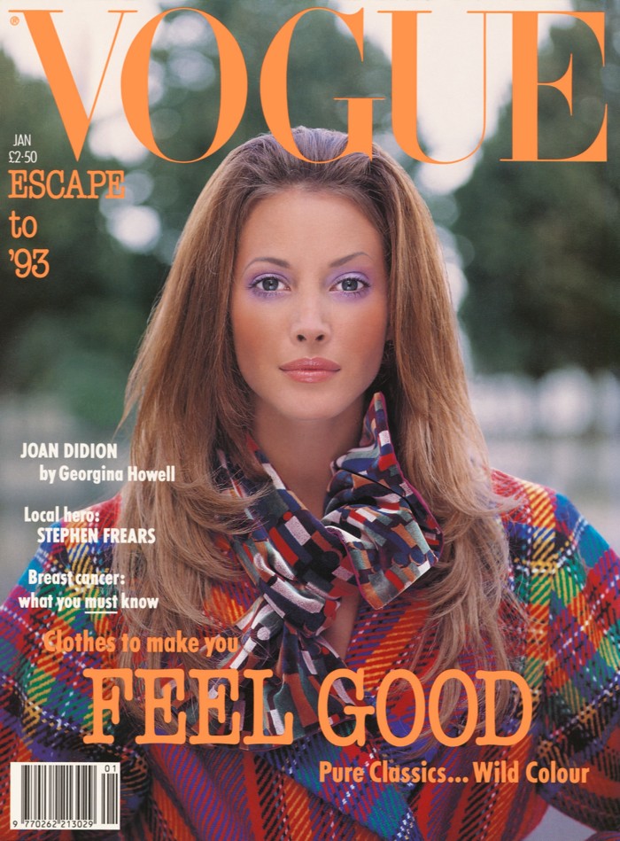 A Tangent-print scarf on the cover of Vogue in January 1993