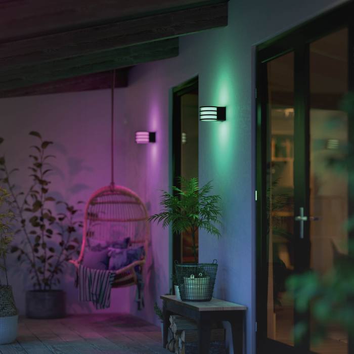 Purple and green hues emitted by the Philips Lucca Wall light