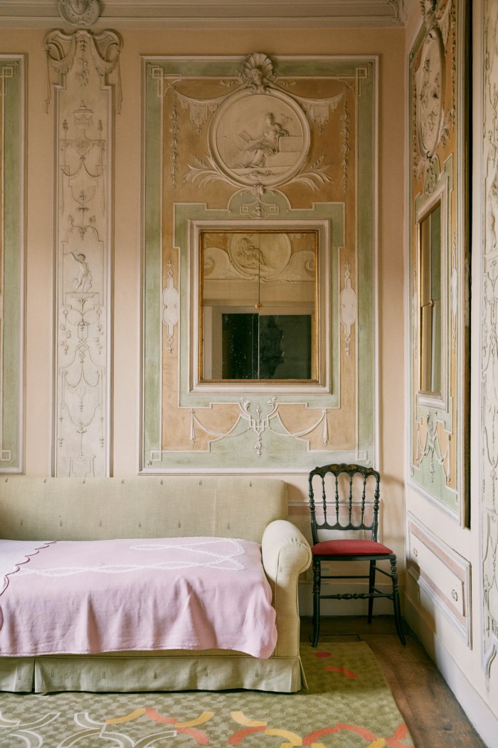 A small boudoir on the Palazzo’s third floor, with its original 18th-century decor