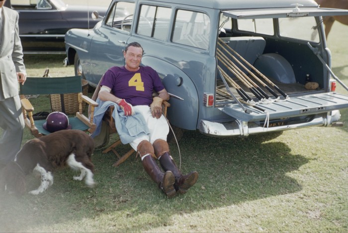 Polo player Laddie Sanford at the Gulfstream Polo Club, Florida, in 1955