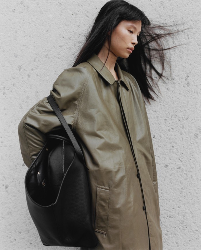 Diane Chiu wears The Row leather Devitt coat, £11,540, and leather Idaho XL bag, £4,260