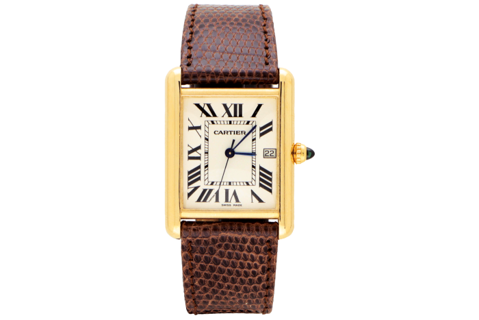 Cartier vintage gold Tank Louis Cartier watch, £7,250, susannahlovis.com