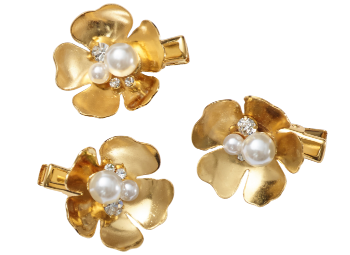 Lelet NY gold-plated, pearl and crystal Philippa flower clips, £164 for set of three