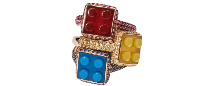 Nadine Ghosn gold, agate and sapphire The Bon Bon Block ring, $6,395