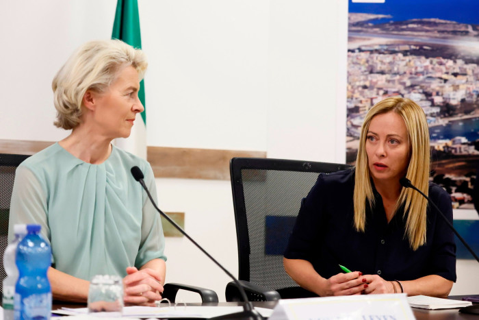 The President of the European Commission, Ursula von der Leyen, left, and Italy’s Premier Giorgia Meloni