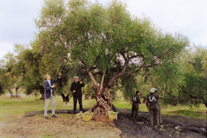 Philippe Starck (right) and Pedro Gómez de Baeza at LA Organic Experience olive oil farm in Ronda, Andalucía