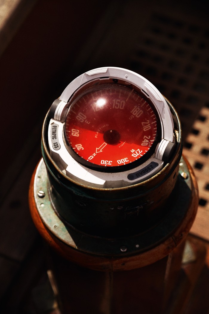A yacht’s binnacle compass aboard a project at the Elephant Boatyard
