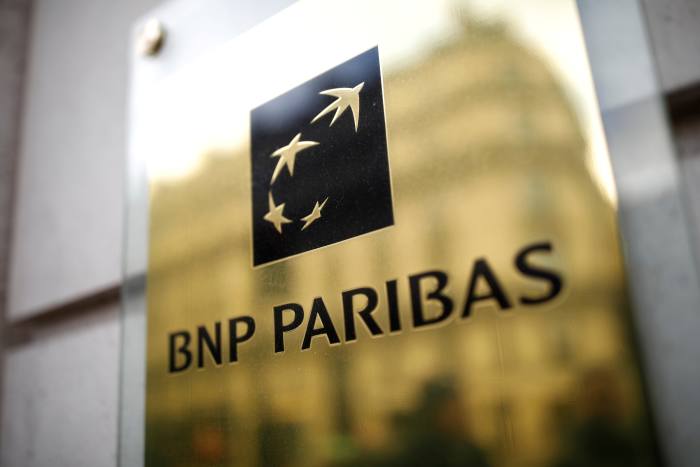 BNP Paribas logo is seen at a branch in Paris, France