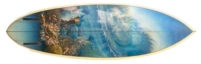 1981 MTB board with a mural by Phil Roberts, $25,000, surfboardhoard.com