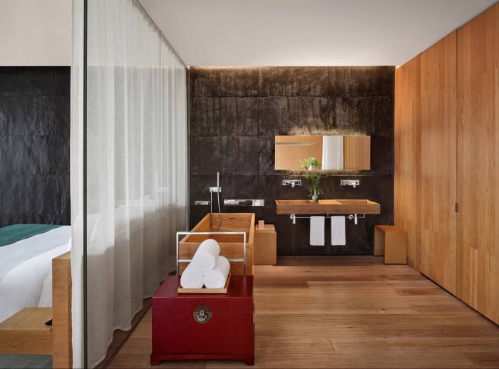 A bathroom at The Opposite House, the Beijing hotel designed by Kuma