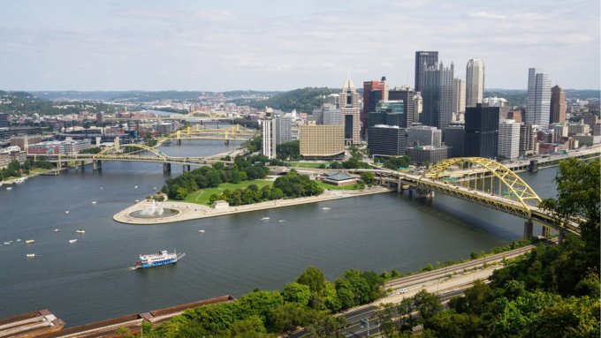 The Monongahela River and buildings on the Pittsburgh skyline
