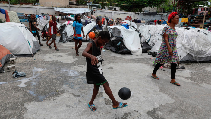 A gymnasium in Port-au-Prince is used as a makeshift shelter for people displaced by gang violence 