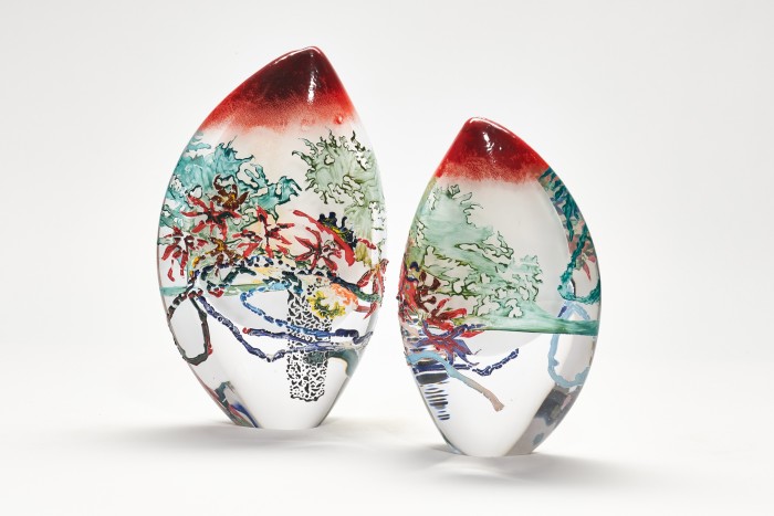 Enamel and glass Shadows of Willow and Acer, 2020, by Sophie Layton, £750 each or £1,300 for pair, from London Glassblowing