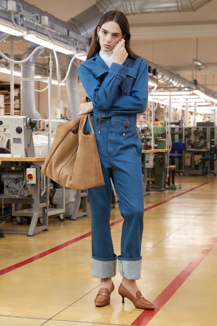 A denim jumpsuit from Tod’s