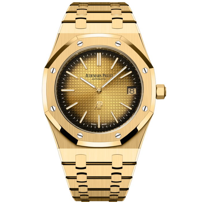 Audemars Piguet gold Royal Oak “Jumbo” Extra-Thin watch with smoked-gold dial, POA