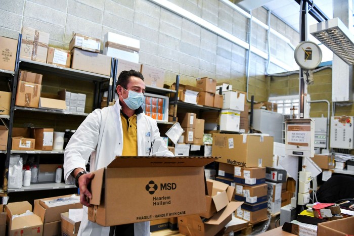 Pfizer and MSD oral Covid-19 pills arrive at Misericordia hospital, in Grosseto, Italy, last month
