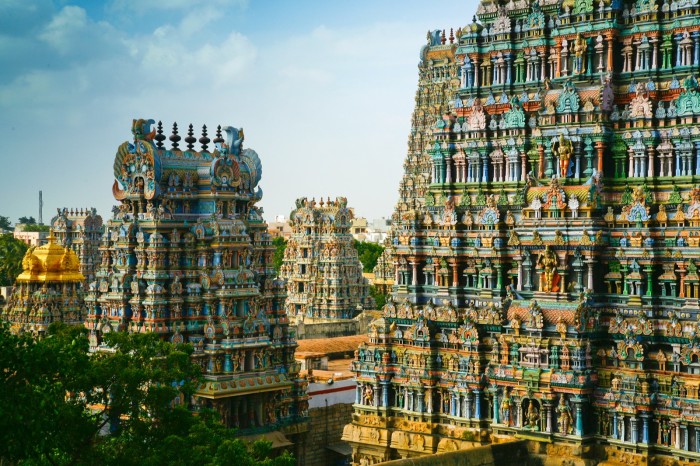 Decorative buildings in Madurai, in the Indian state of Tamil Nadu
