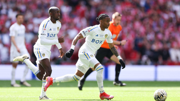 Leeds United’s Crysencio Summerville runs with the ball during the English Championship play-off final against Southampton at the weekend