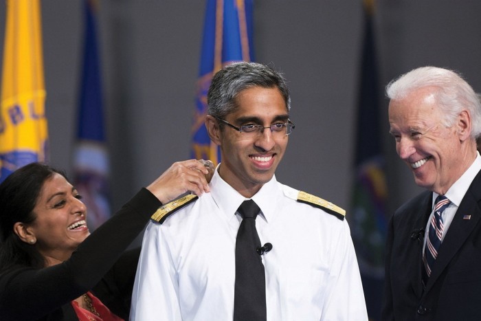 Being sworn in as surgeon general for the first time, with then US vice-president Joe Biden, in 2015