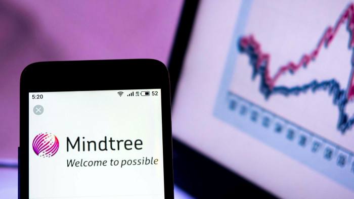 a Mindtree Limited logo seen displayed on a smartphone