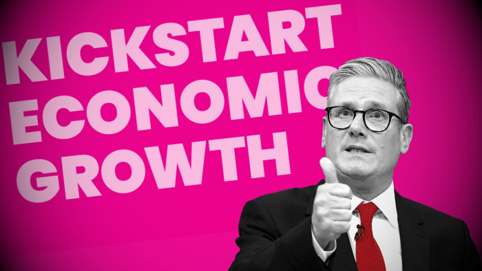 A montage of Kier Starmer giving a thumbs up against a headline from the Labour manifesto pledging to kickstart economic growth