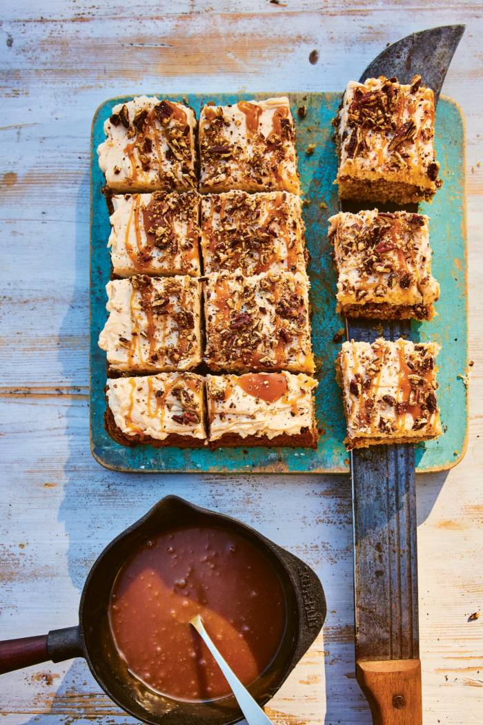 and his caramel squares, both from Fire Feasts (Quadrille, £16.99)