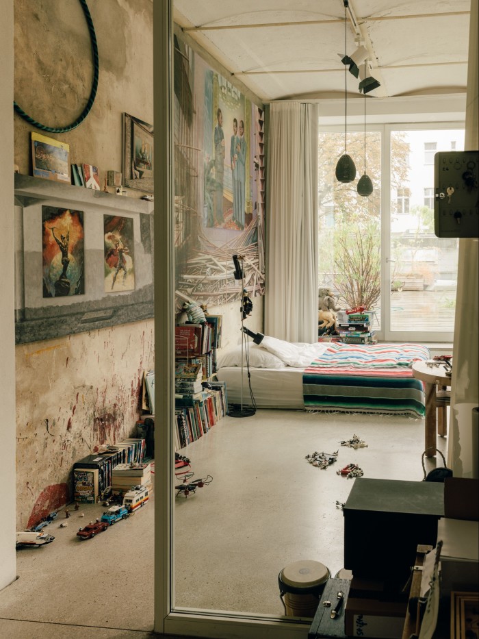 Jankowski’s son’s room contains three paintings from his China Painters series, 2015