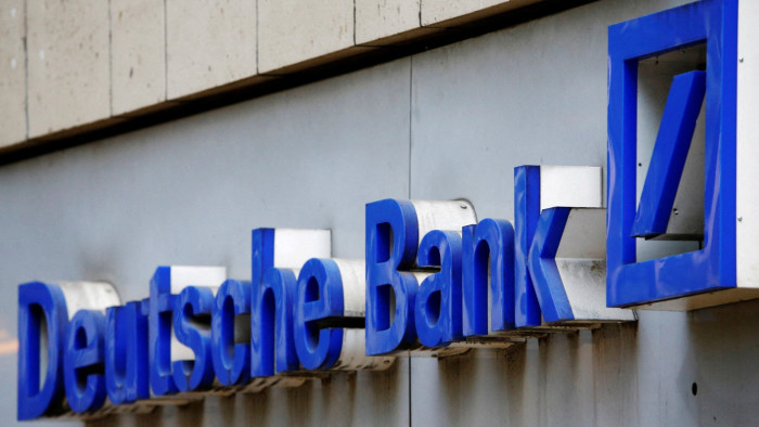 A logo of a branch of Germany’s Deutsche Bank