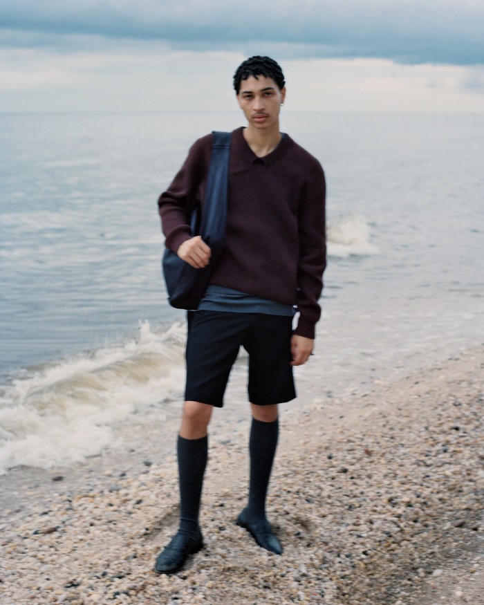 Luis wears Burberry wool jumper, £850, cotton top (just seen), £590, and wool shorts, £690. Bag, shoes and socks, stylist’s own