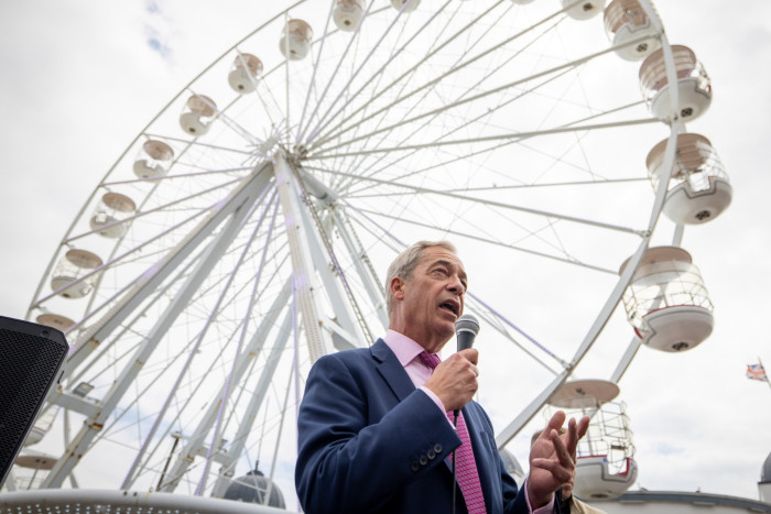 Nigel Farage addressing supporters at Clacton Pier