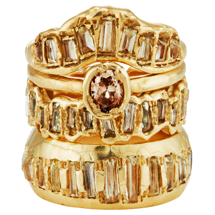 Ellis Mhairi Cameron gold and champagne-diamond multistack ring, POA