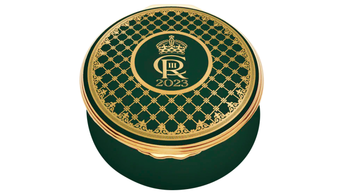 Halcyon Days enamel His Majesty King Charles III Cypher box, £250