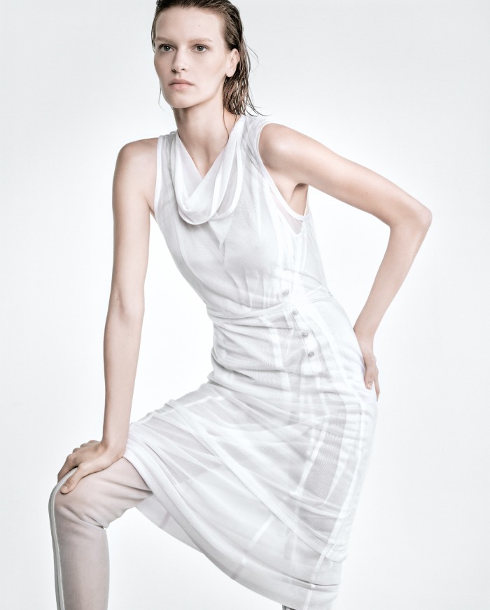 Bottega Veneta double-layer cotton dress, £2,600, and over-the-knee boots, POA