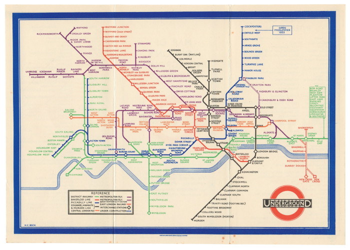 A map with tube lines in different colours
