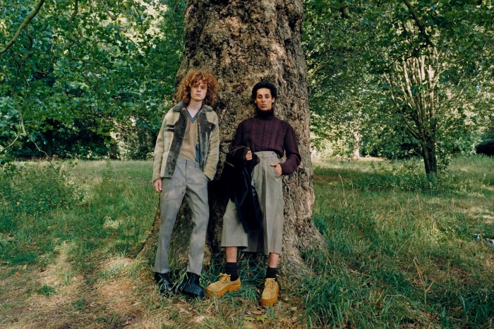 Flynn Dennison, left, actor, wears Fendi shearling jacket, £7,600, cotton jumper, £1,350, silk/cotton-mix trousers, £490, and calfskin and rubber-sole shoes, £810. Adam Zubeidi, right, computer science student wears Fendi wool pullover, £950, cotton trousers, £790, mink coat (over arm), £18,900, and suede leather and rubber-sole shoes, £810. London Sock Co cotton socks, £14