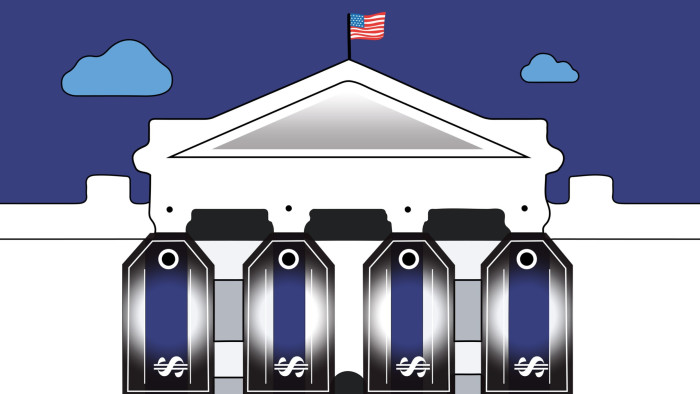 Efi Chalikopoulou illustration of price tags replacing the columns in the White House.