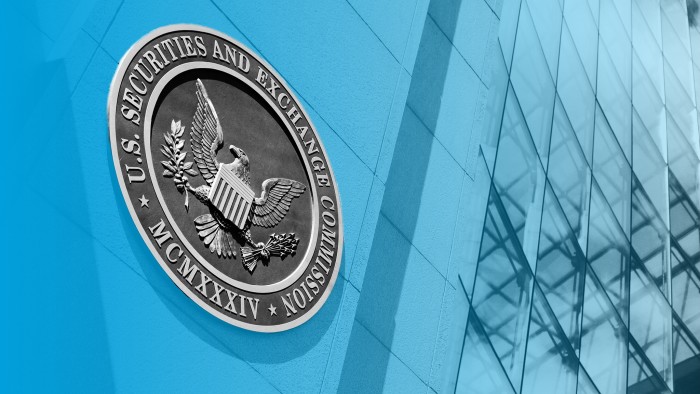 FT montage of the US Securities and Exchange Commission logo on the side of a company’s building 