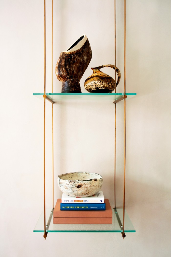 Vintage pieces on the top shelf and a Maud & Mabel bowl and favourite books on the bottom 