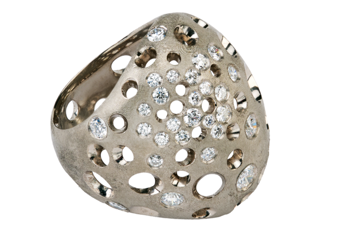 Studio Renn grey-gold and diamond Puffball Void Dome ring, $12,800