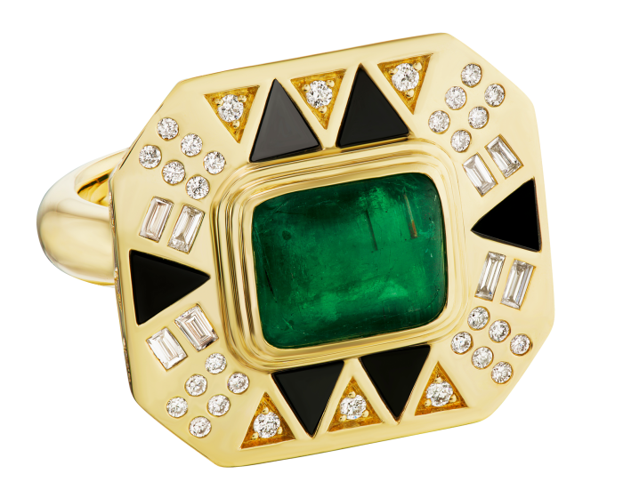 Harwell Godfrey gold, diamond, emerald and onyx ring, $10,800