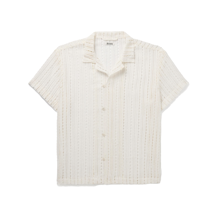 A short sleeve white shirt in a lacy cotton