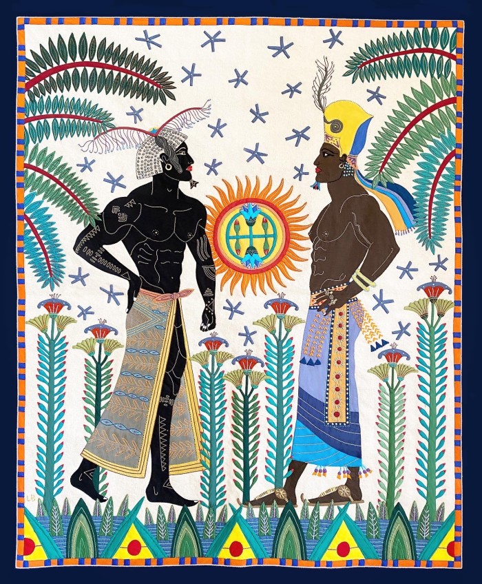 ‘Nubian Bromance’, one of Barthélemy’s tapestries – the pieces feature in private collections around the world
