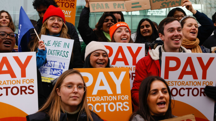 Junior doctors on strike in London in March