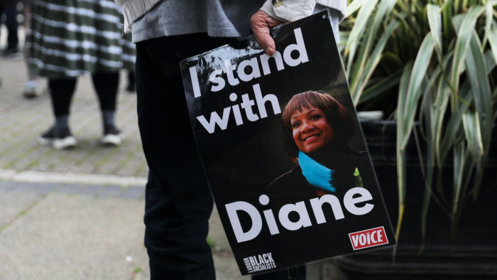 A placard in support of Diane Abbott