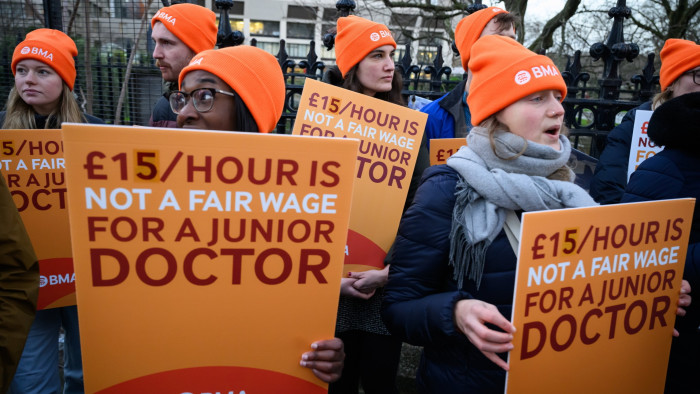 Junior doctors on strike in London in January