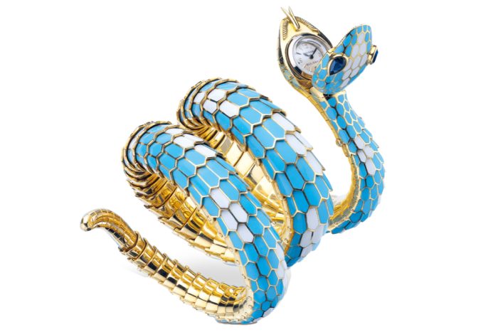 Bulgari gold, sapphire and enamel bracelet-watch, c1965, from the privately held Heritage Collection