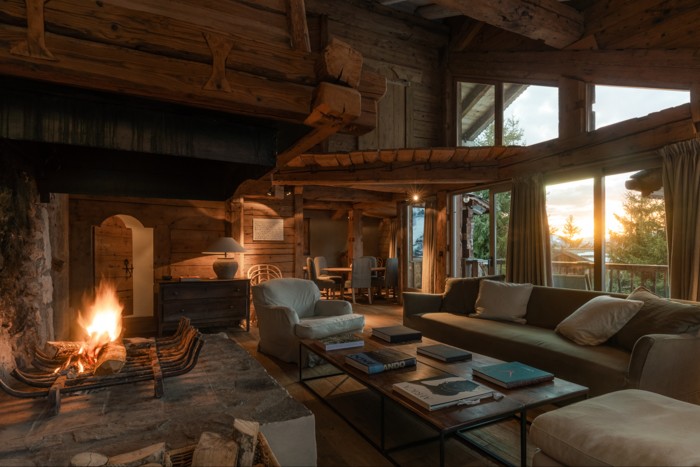 One of the two living rooms at Zannier Le Chalet’s private chalet