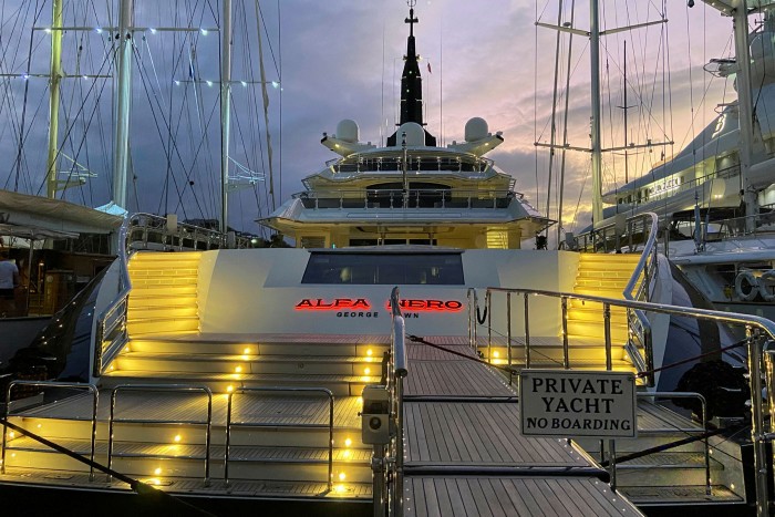 The superyacht Alfa Nero docked in Antigua last week